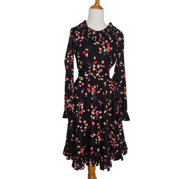 Vintage 70s Victorian Whimsigoth Dress Victor Costa Black Ruffle Women Medium